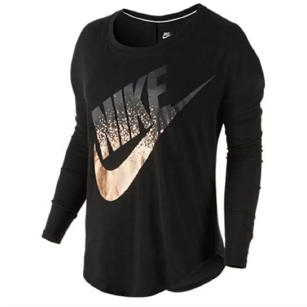 🔸️Nike Black & Metallic Rose Gold Swish Logo Long Sleeve Top Medium